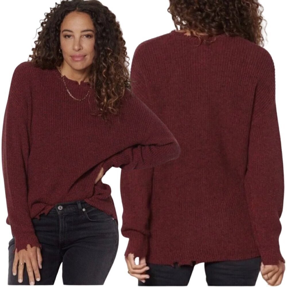 NWT Pistola Eva Distressed Crew Neck Knit Pullover Sweater Women's XS Red Black